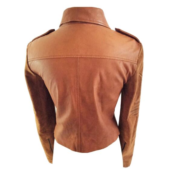 Brown Leather & Suede Southwest Embroidered Moto Jacket - Picture 4 of 7